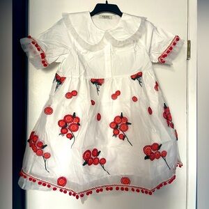 White red Floral embroidered mini babydoll dress